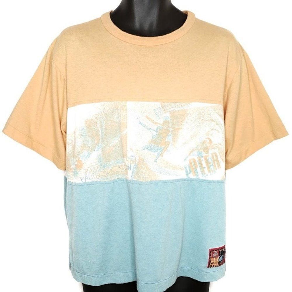 Pacific Pier Surfing T Shirt Vintage 80s Surfer Stay Cool Colorblock Mens XL